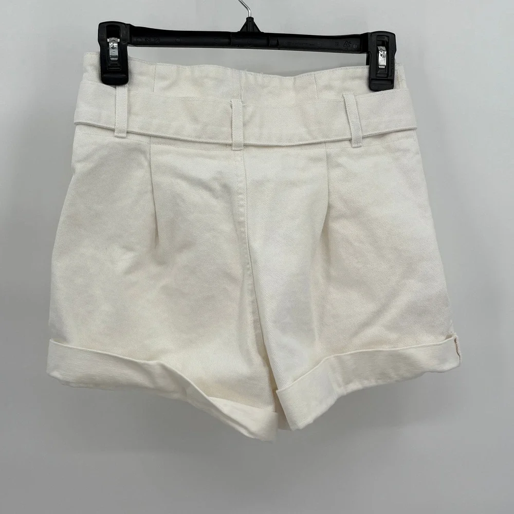 Forever 21 Off White Paperbag Waist‎ Denim Shorts High Rise Belted Size 26